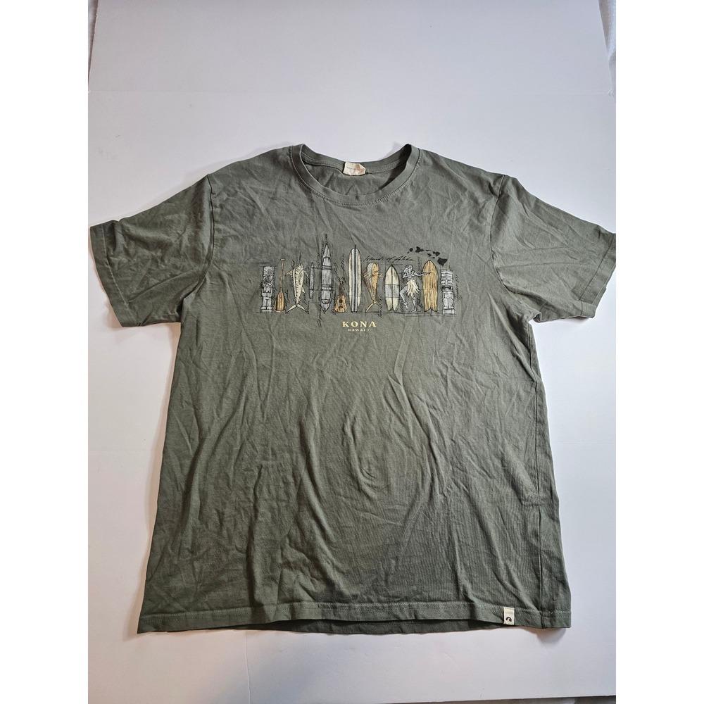 Kona Hawaii T Shirt Mens L Green Islands of Aloha Tropical Graphic